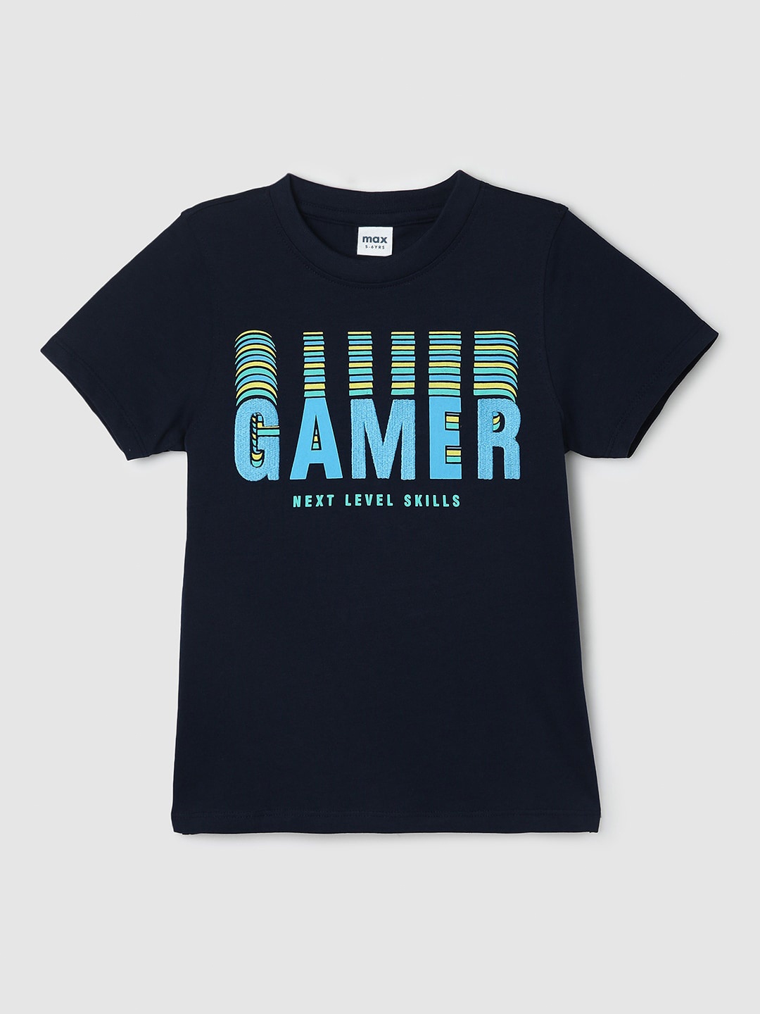 

max Boys Typography Printed Pure Cotton T-shirt, Navy blue
