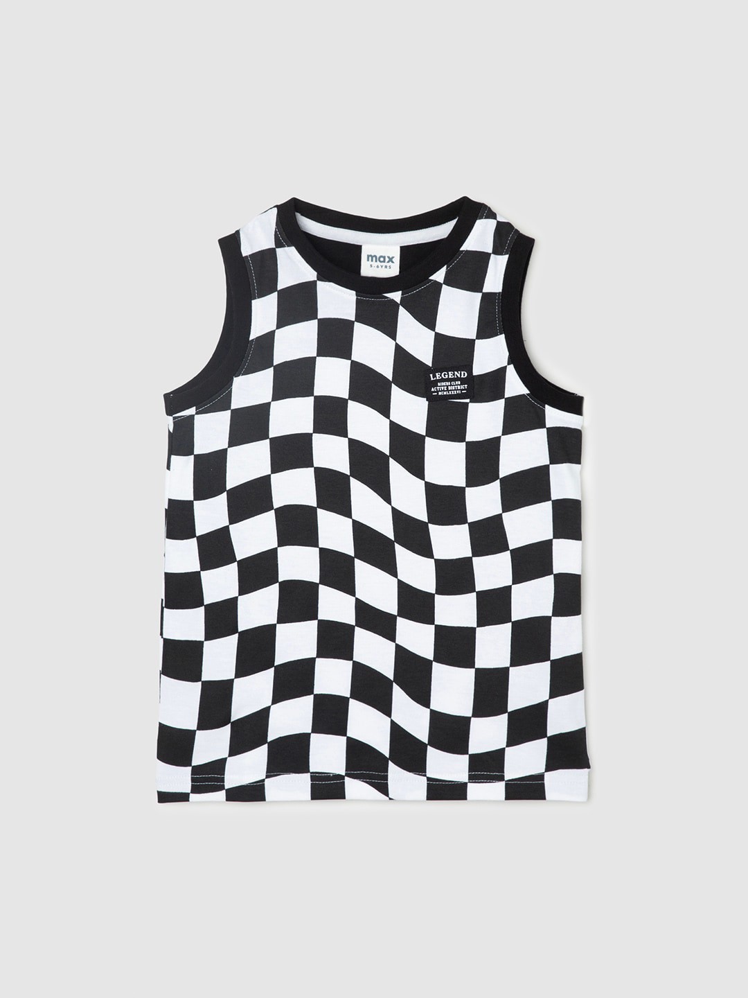 

max Boys Checked Monochrome Pure Cotton T-shirt, White