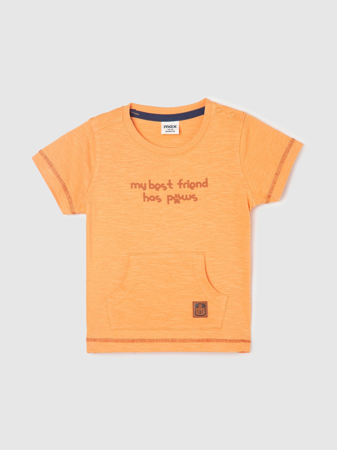 max Infant Boys Typography Printed Pure Cotton T-shirt, Orange