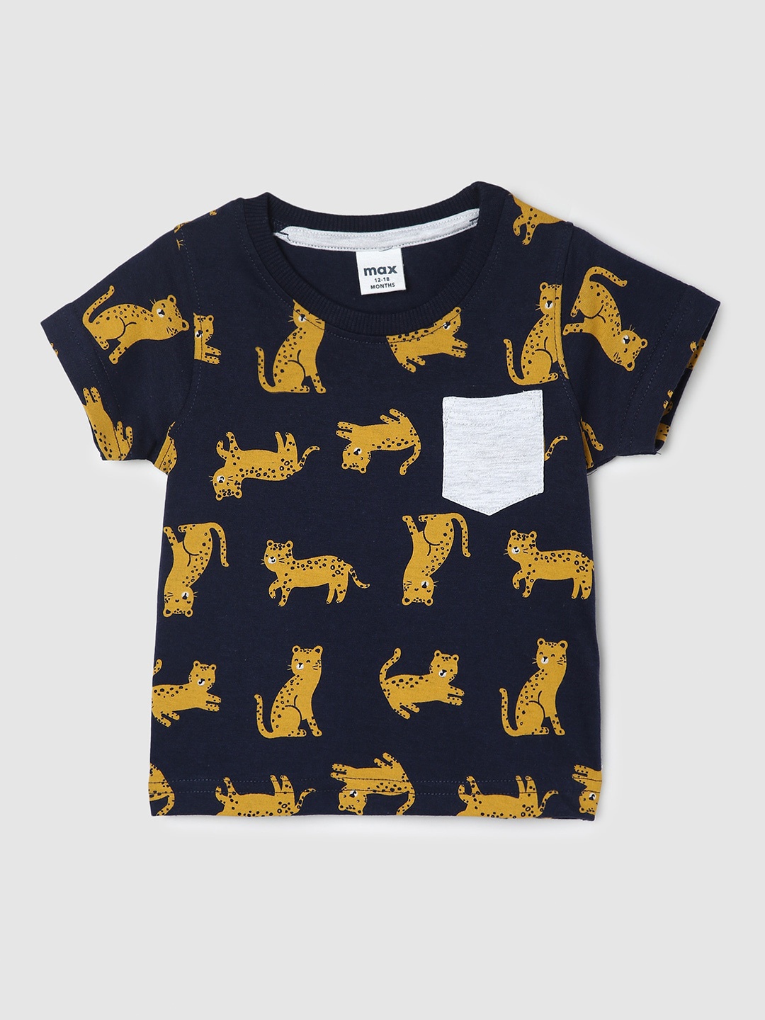 

max Infant Boys Graphic Printed Pure Cotton T-shirt, Navy blue