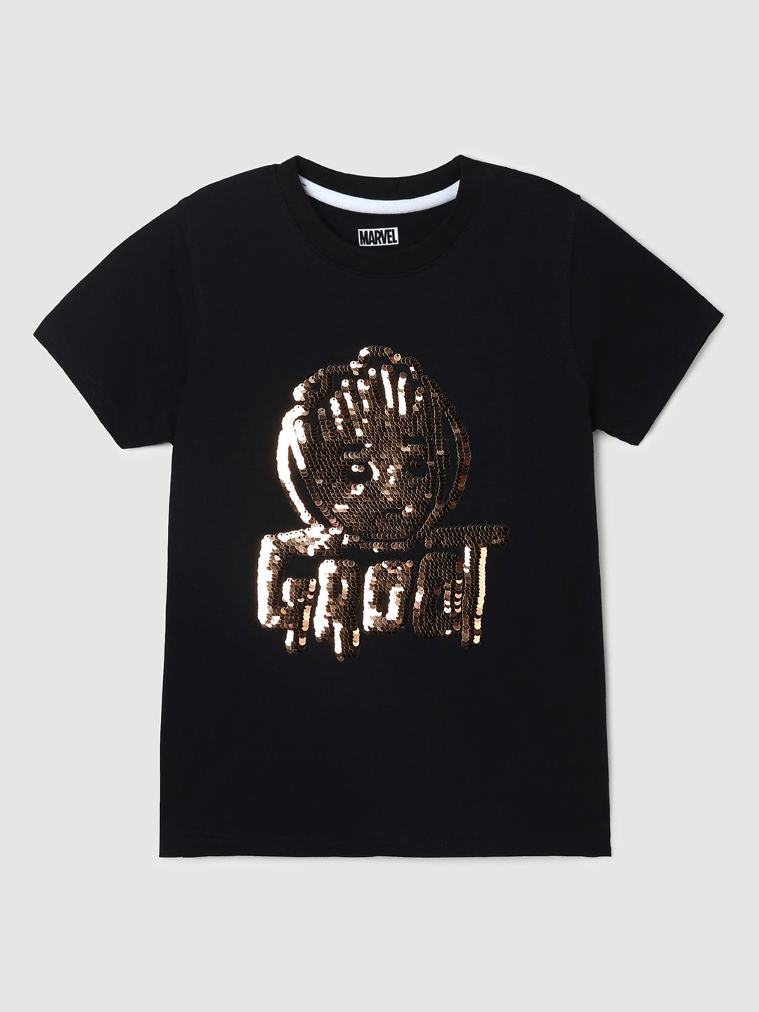 

max Boys Baby Groot Sequin Embellished Pure Cotton T-shirt, Black