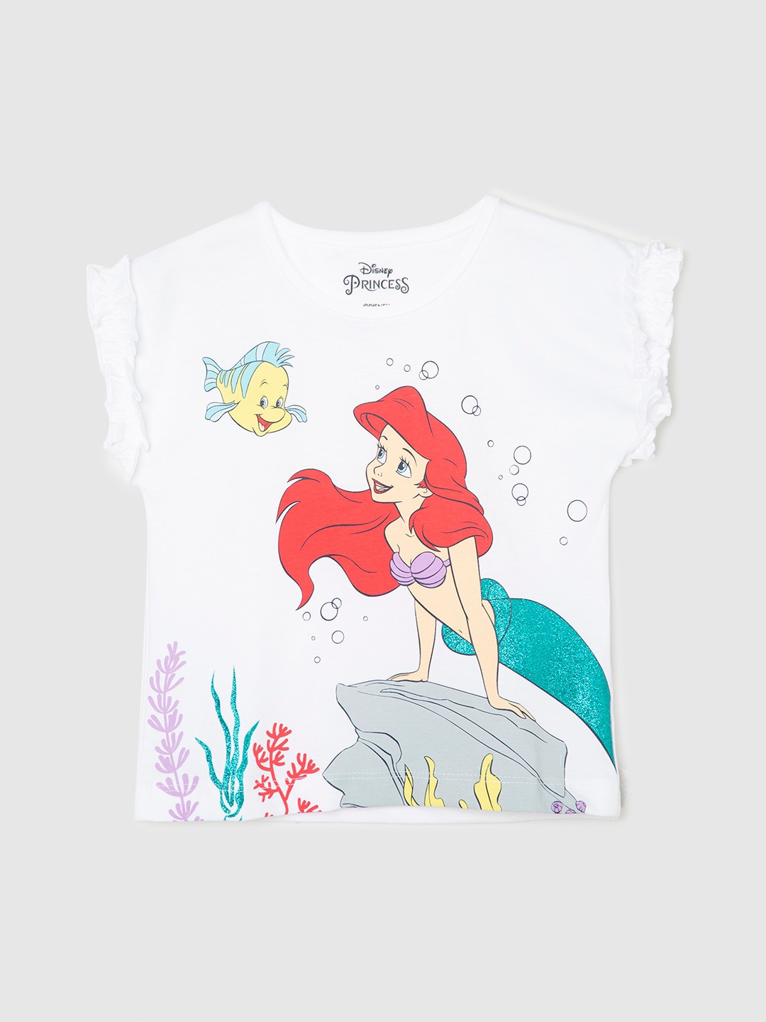

max Infant Girls Ariel Printed Extended Sleeves Pure Cotton T-shirt, White