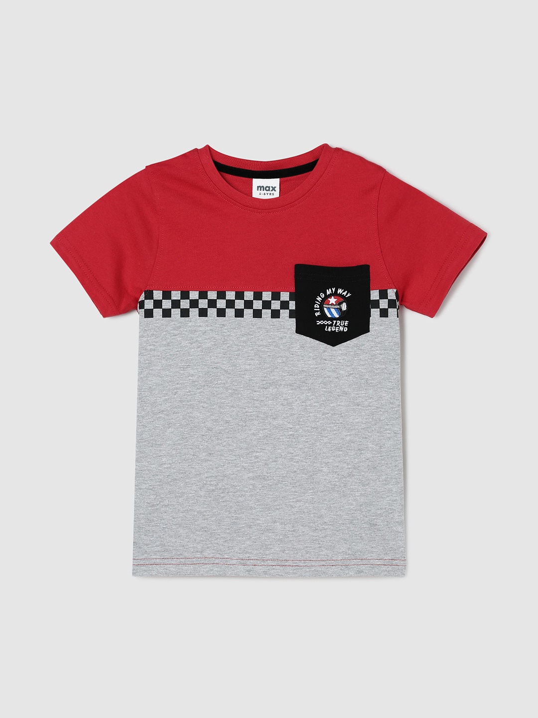

max Boys Colourblocked Round Neck T-shirt, Grey