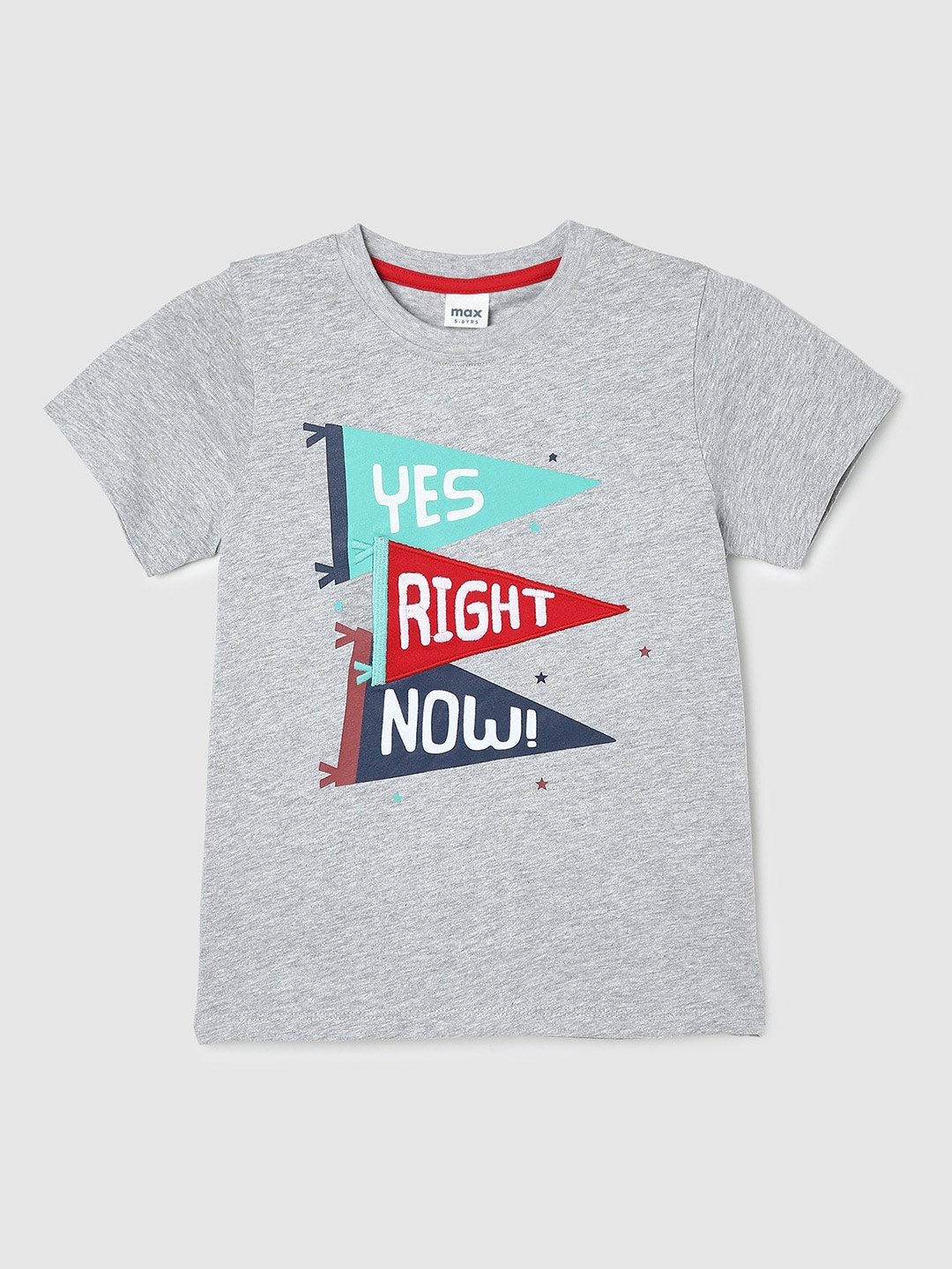 max Boys Typography Printed Pure Cotton T-shirt, Grey