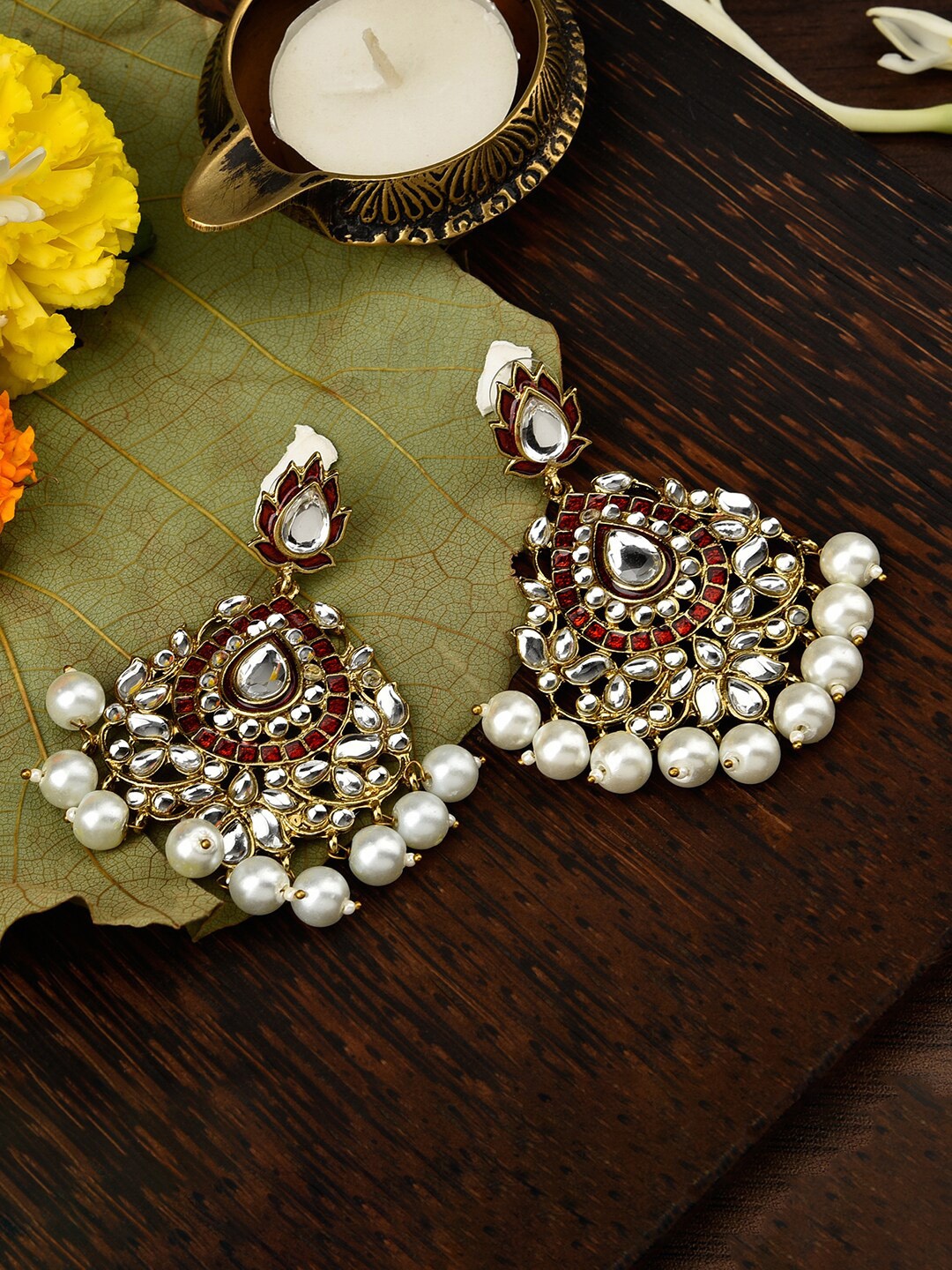 

Fida Gold Plated Contemporary Stone Studded Drop Earrings