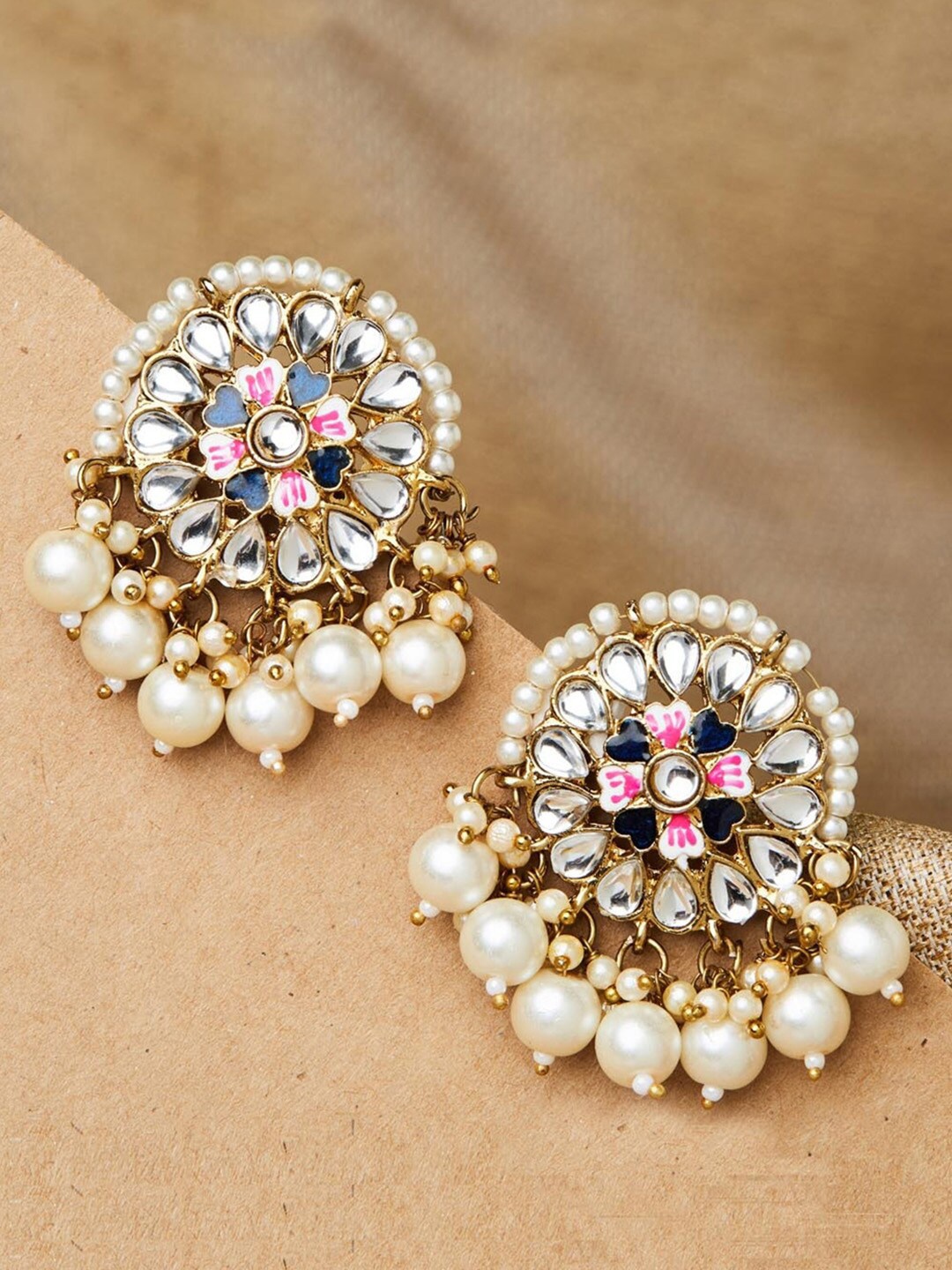 

Fida Gold-Plated Circular Stud Earrings, White