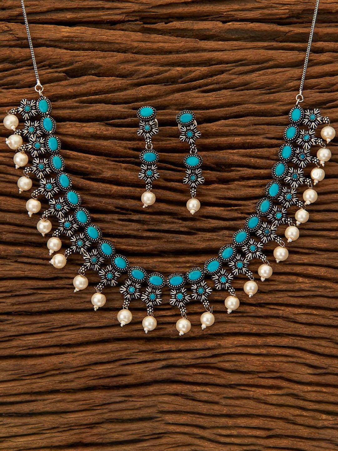 

Fida Silver-Plated Stone Studded & Beaded Jewellery Set, Turquoise blue