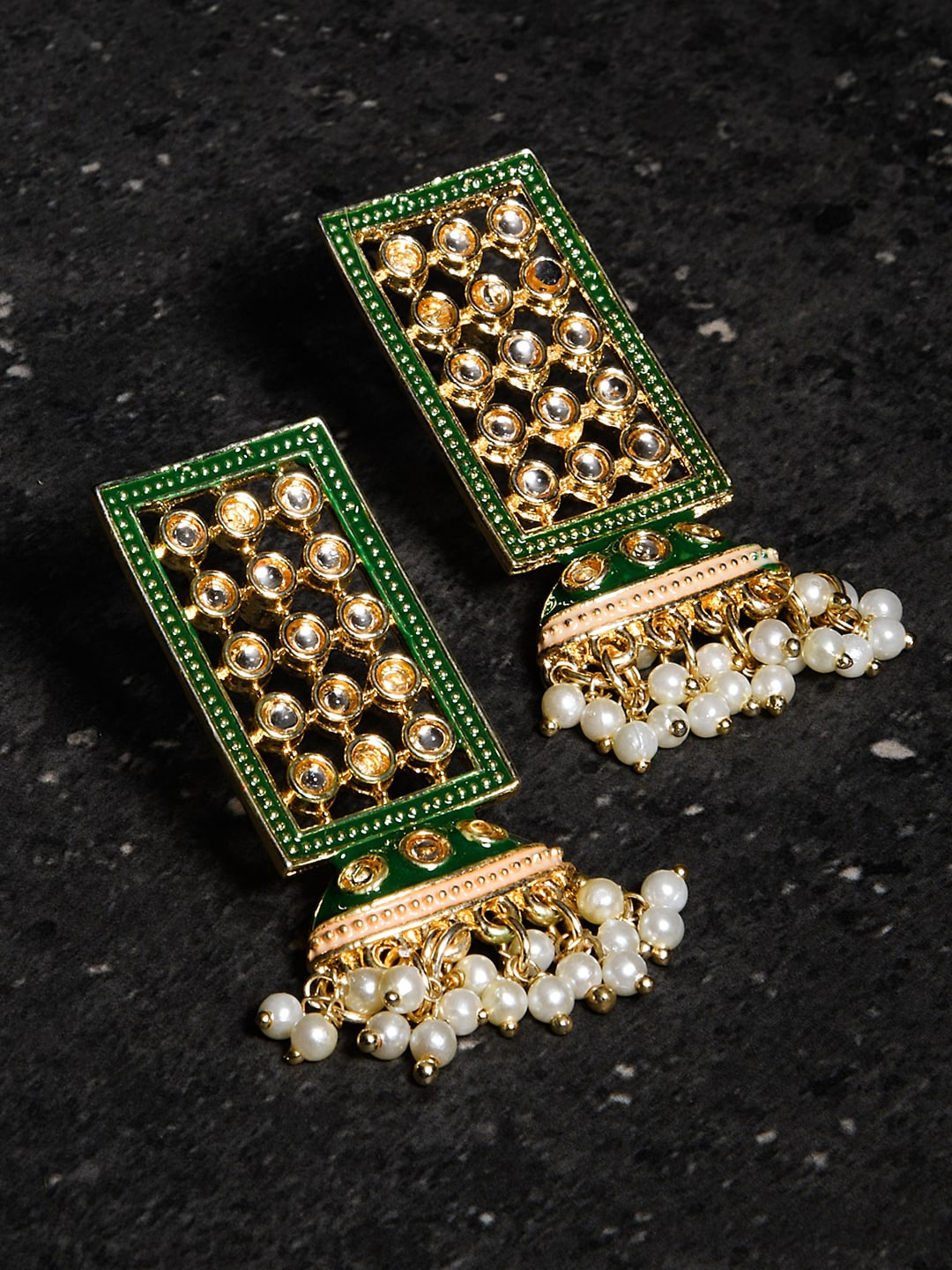 

Fida Gold Plated Contemporary Kundan Studded Drop Earrings