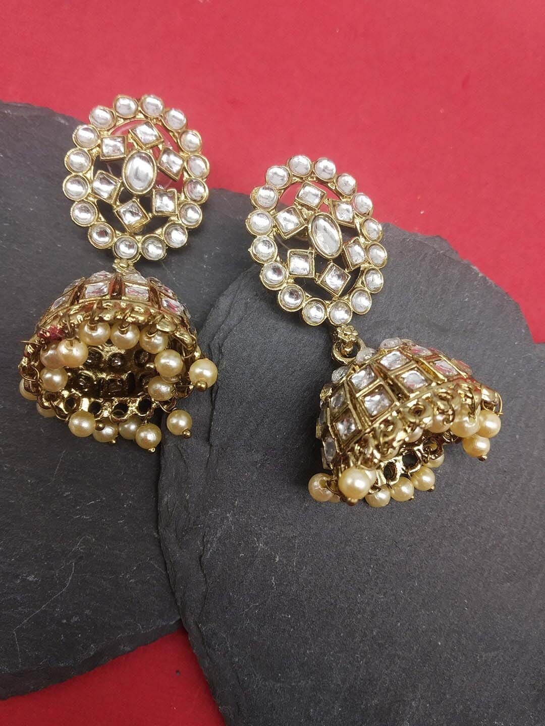 

Fida Set Of 2 Gold Plated Dome Shaped Jhumkas And Studs Earrings