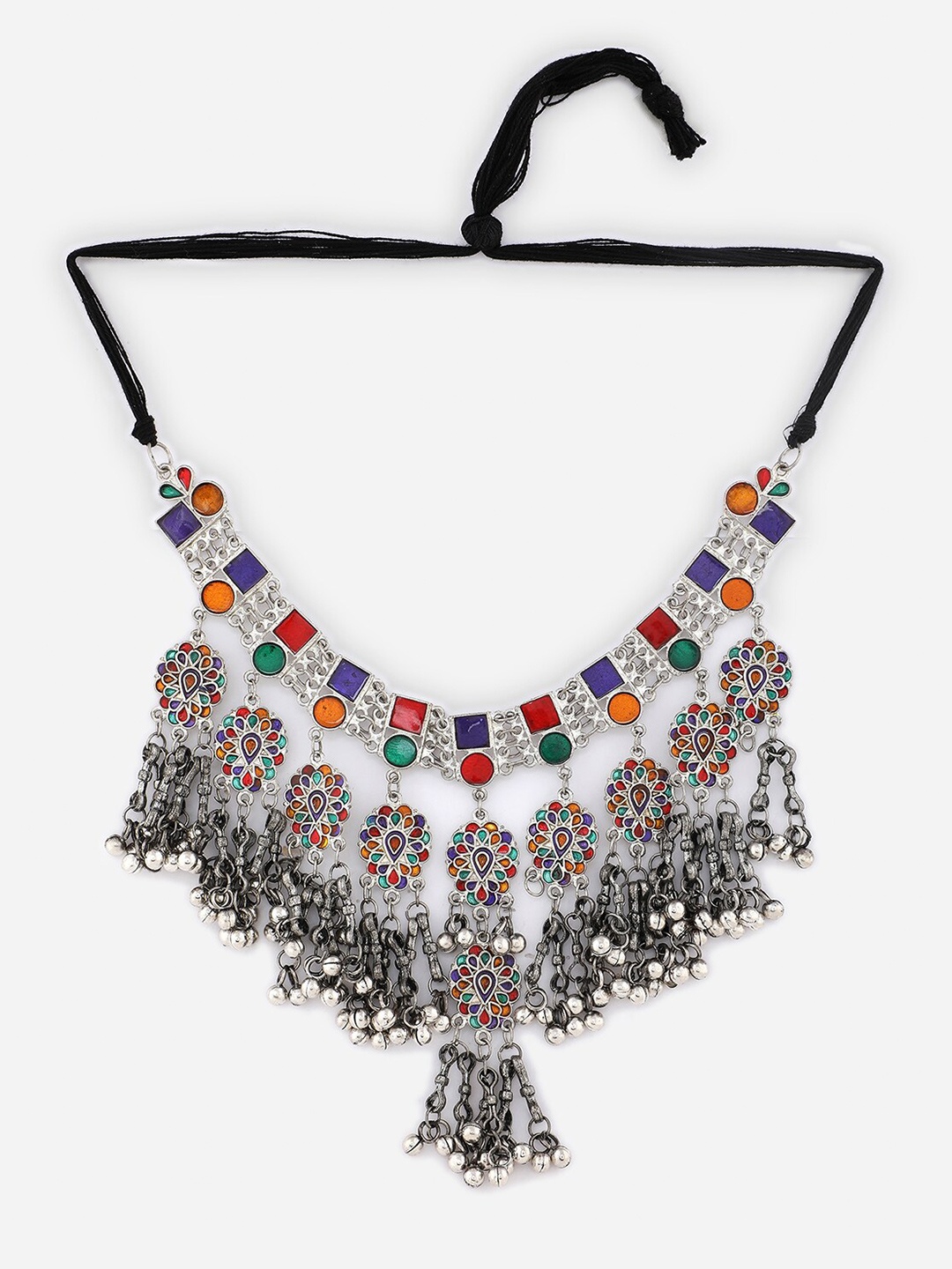 

Fida Silver-Plated Stone Beaded Oxidised Choker Necklace