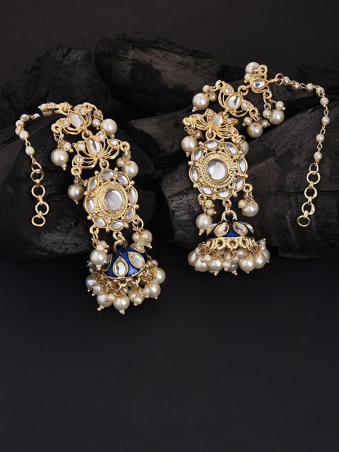 

Fida Gold-Plated Stone-Studded & Beaded Jhumkas Earrings