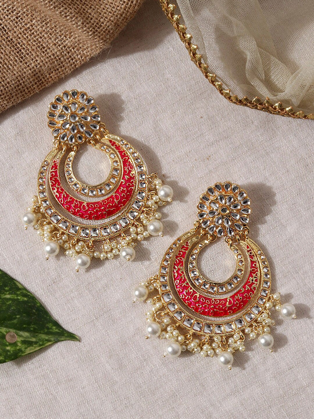 

Fida Gold-Plated Kundan Studded And Beaded Chandbalis