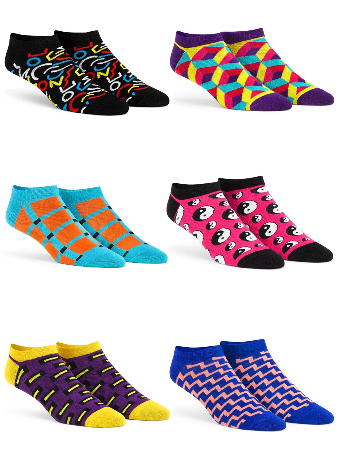

Dynamocks Pair Of 6 Patterned Ankle-Length Socks, Black