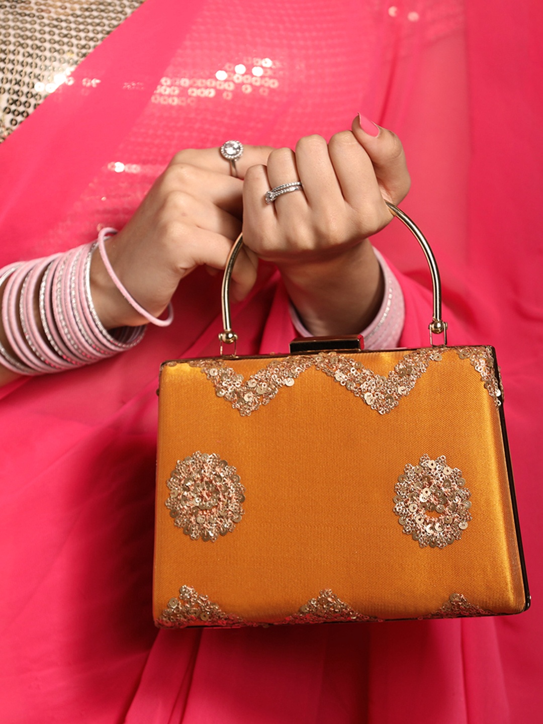 

HORRA Embellished Box Clutch, Yellow