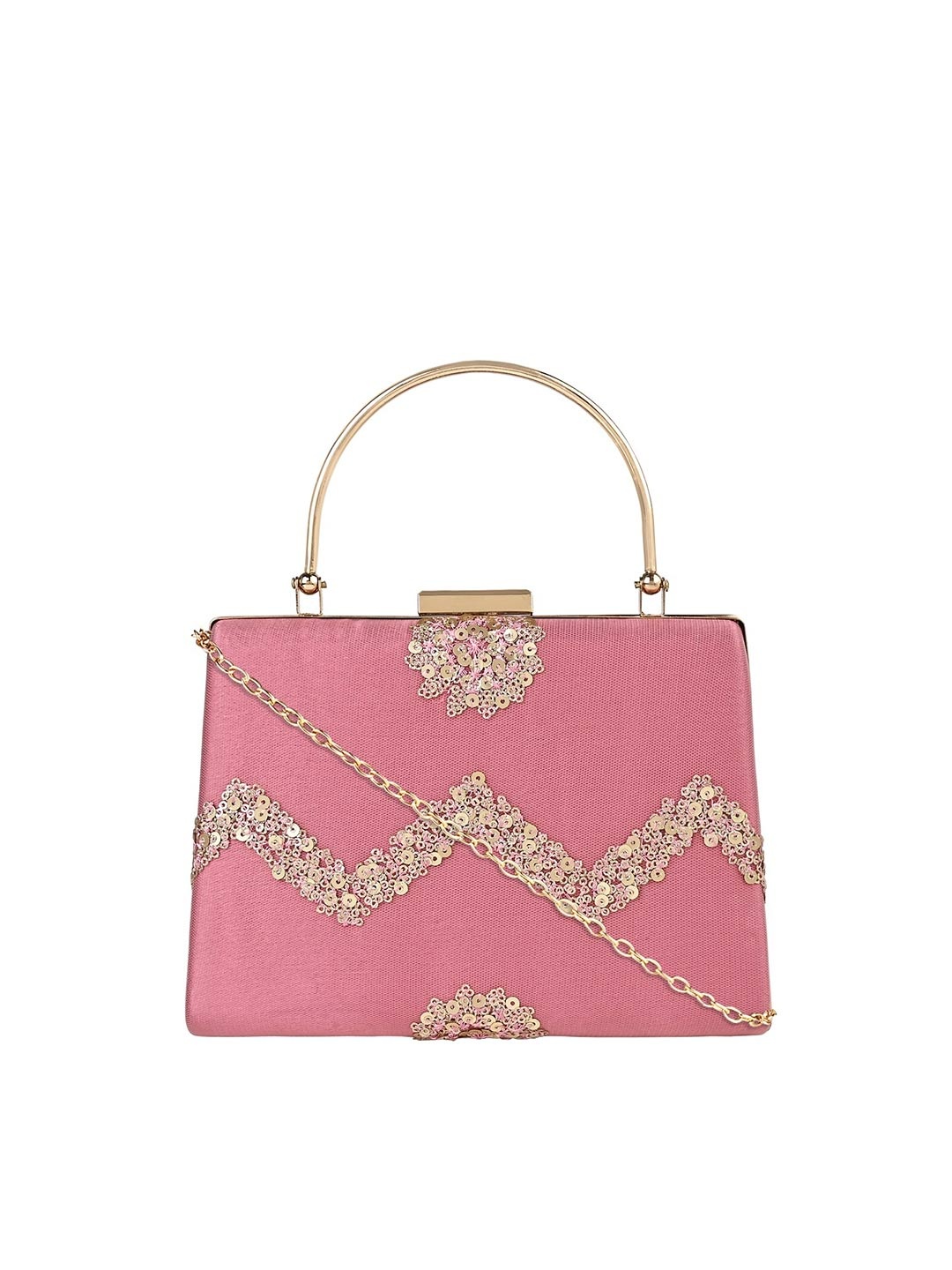 

HORRA Embellished Embroidered Box Clutch, Pink