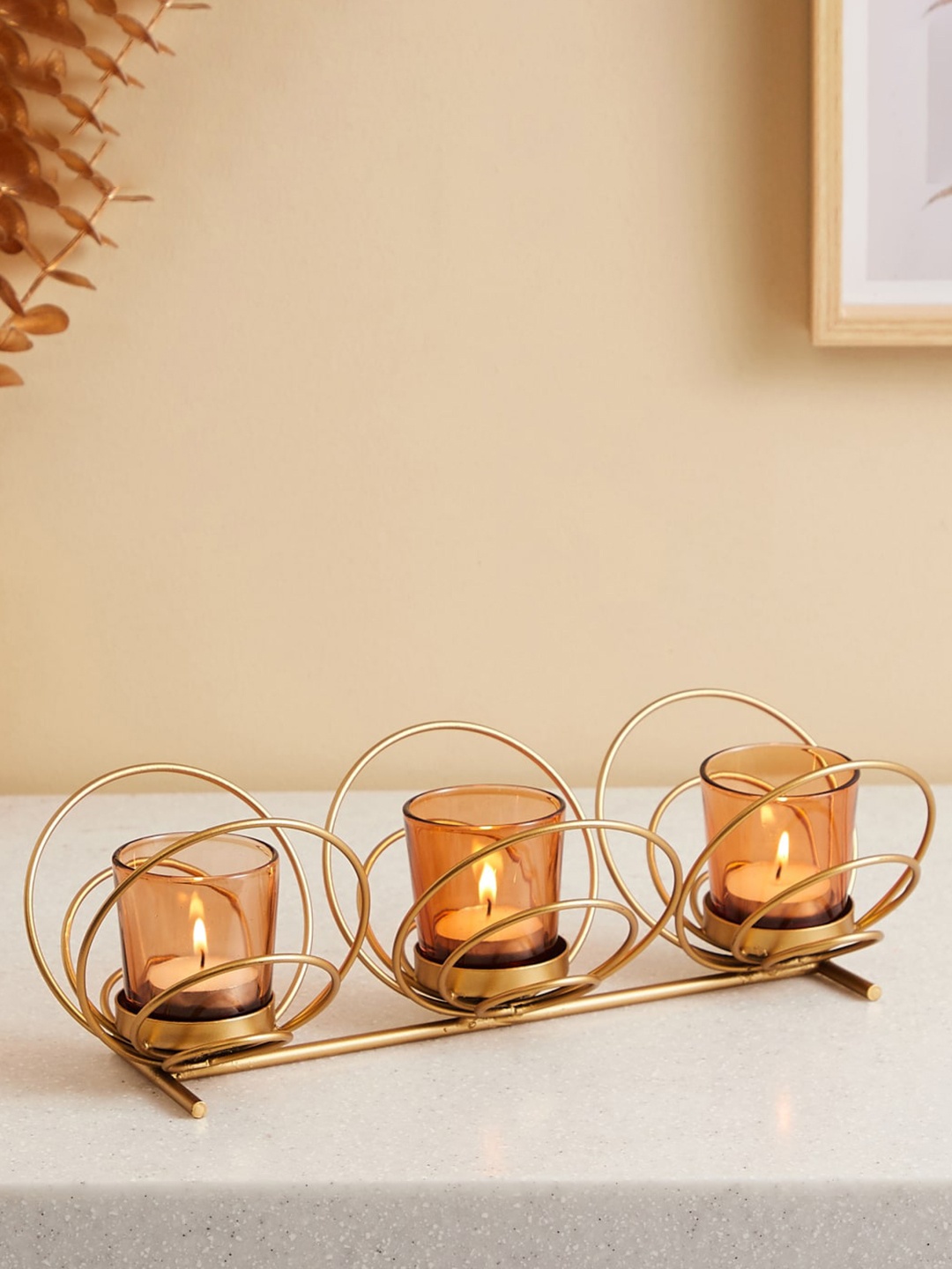 

Home Centre Gold-Toned 3 Pieces Splendid-Dastkari Glass Votive Holders