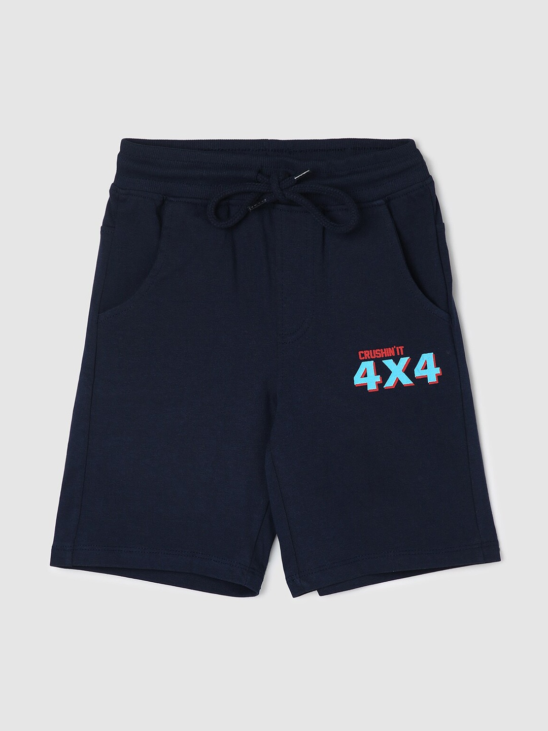 

max Boys Typography Printed Mid-Rise Pure cotton Shorts, Navy blue