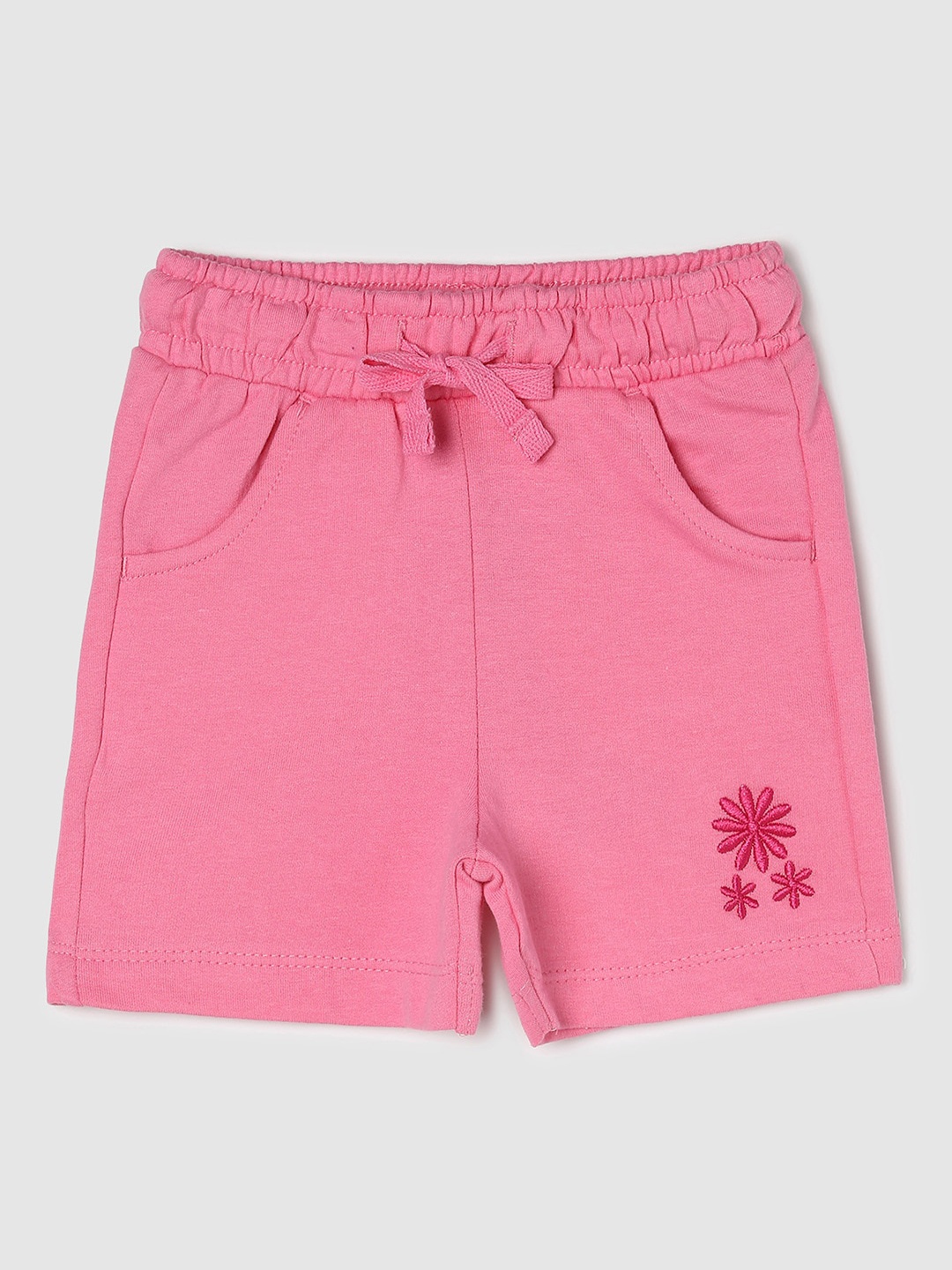 

max Infant Girls Embroidered Mid-Rise Pure Cotton Shorts, Pink