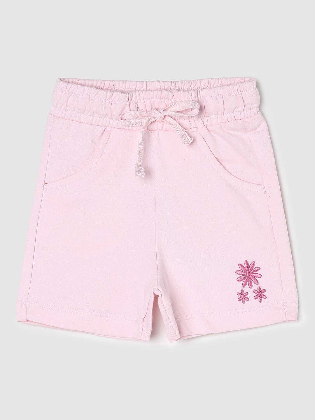 

max Infant Girls Embroidered Mid-Rise Pure Cotton Shorts, Pink