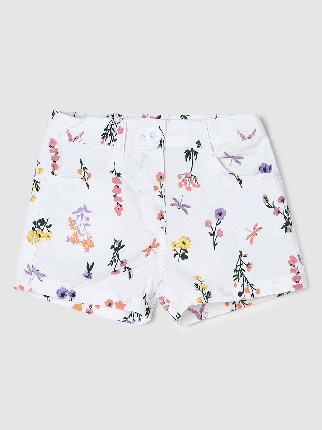 

max Infant Girls Floral Regular Fit Pure Cotton Shorts, White