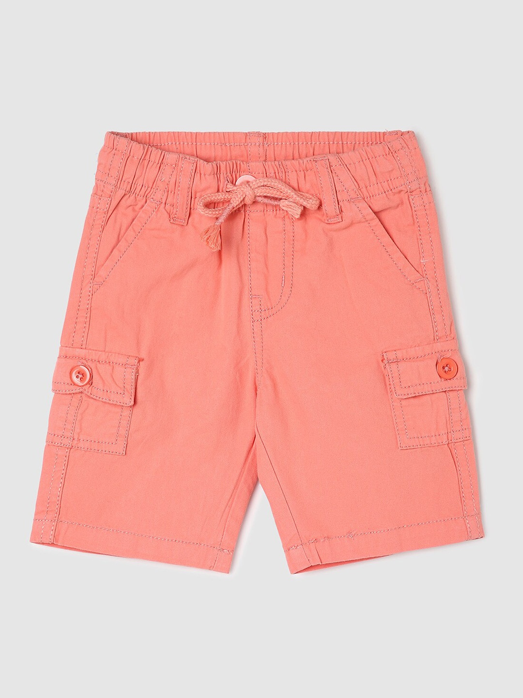 

max Boys Mid-Rise Pure Cotton Cargo Shorts, Coral