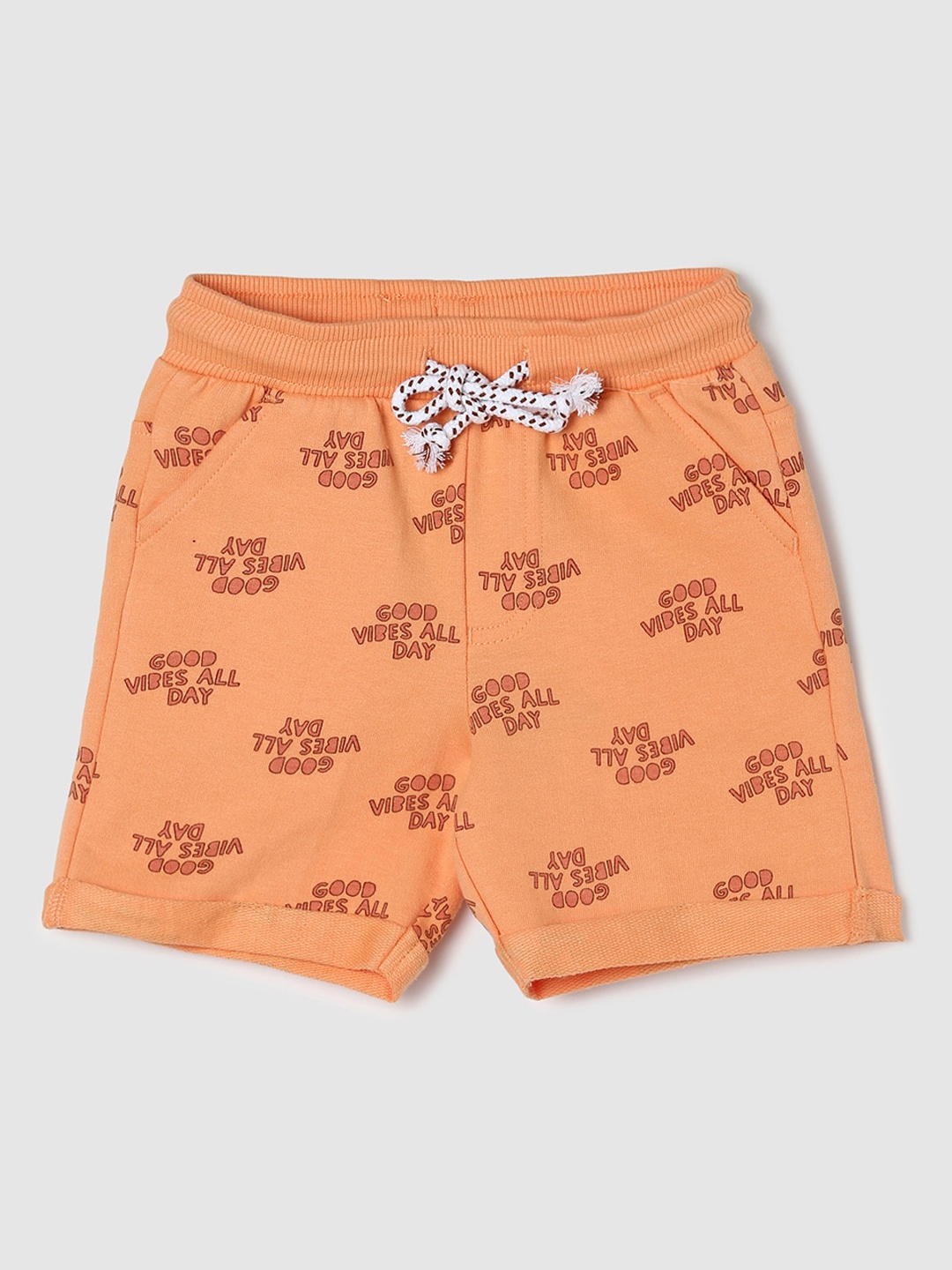 

max Boys Typography Mid-Rise Regular Fit Pure Cotton Shorts, Orange