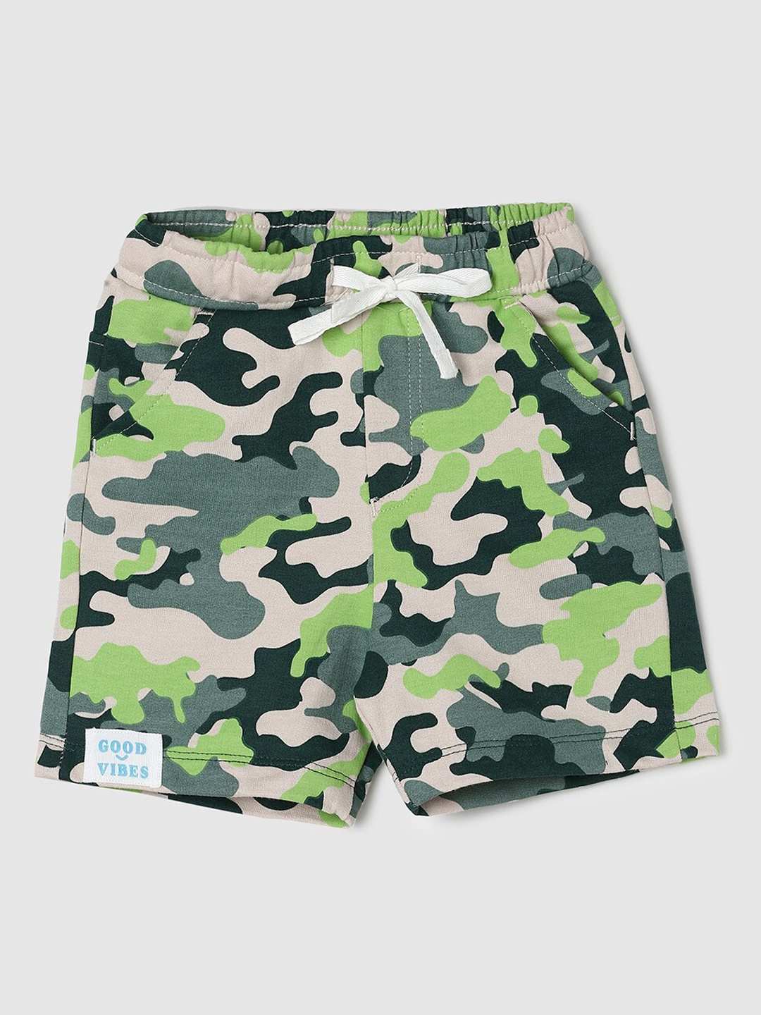 

max Boys Camouflage Printed Mid-Rise Pure Cotton Shorts, Green