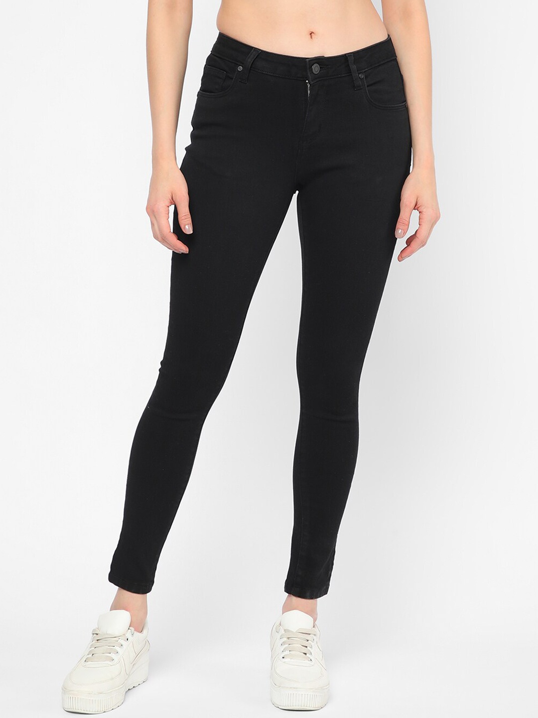 

R&B Women Cotton Mid-Rise Skinny Fit Jeans, Black