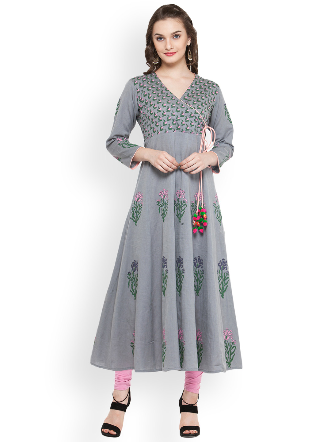 

Bitterlime Women Grey Block Print Anarkali Kurta