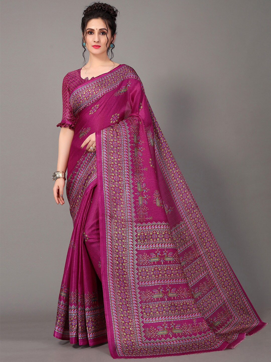 

GORGONE Ethnic Motifs Printed Patola Saree, Purple