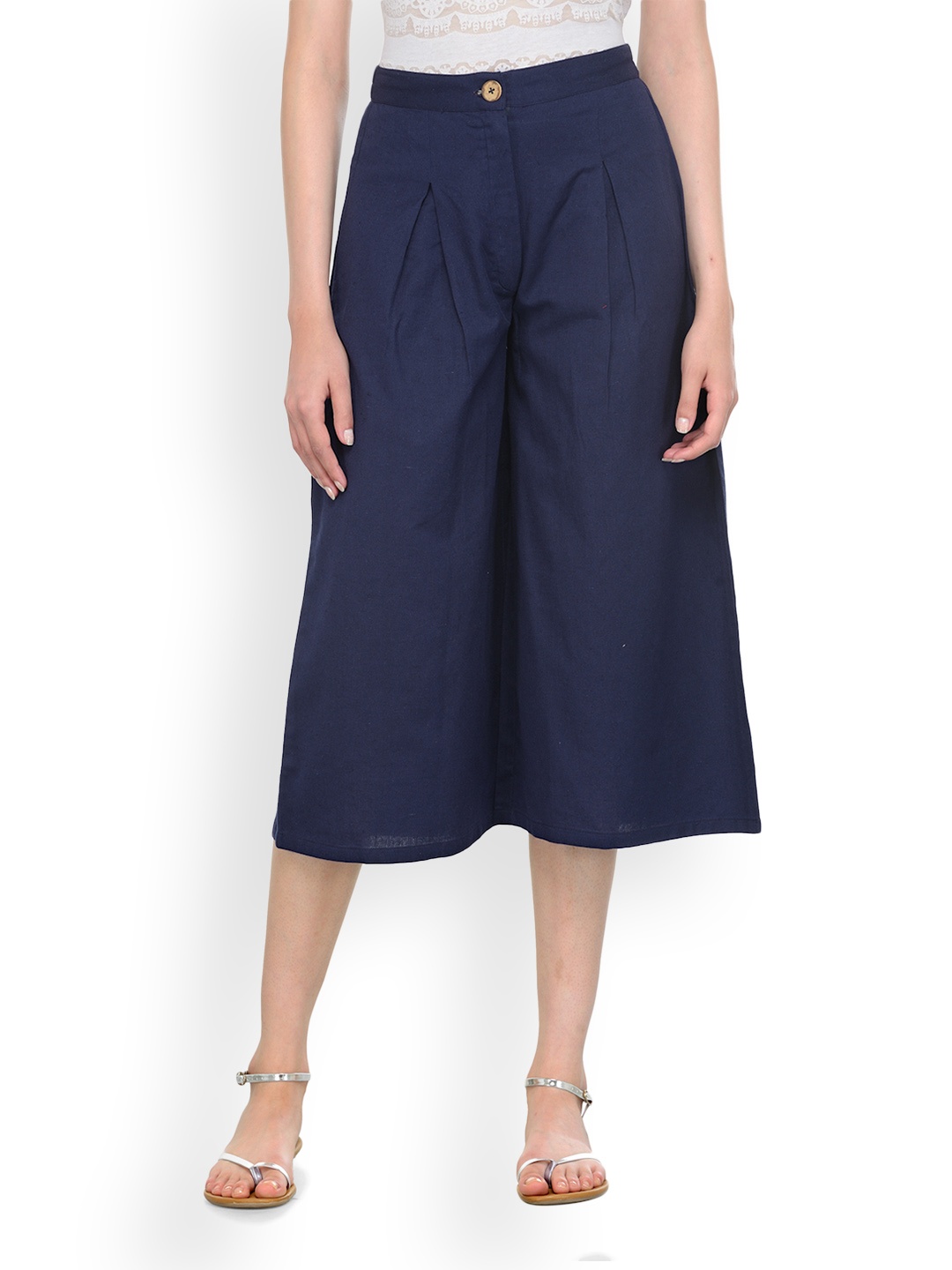 

Bitterlime Women Navy Blue Solid Flared Palazzos
