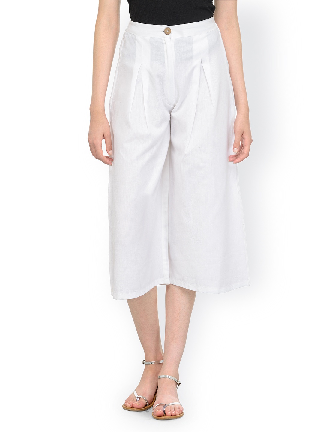 

Bitterlime Women White Solid Flared Palazzos