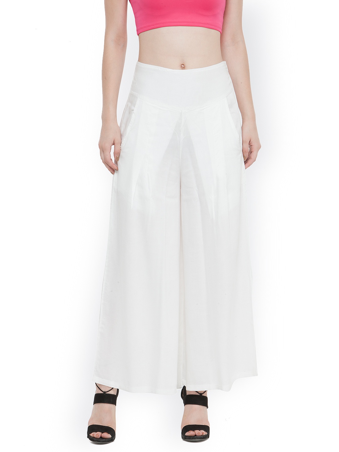 

Bitterlime Women White Solid Flared Palazzos