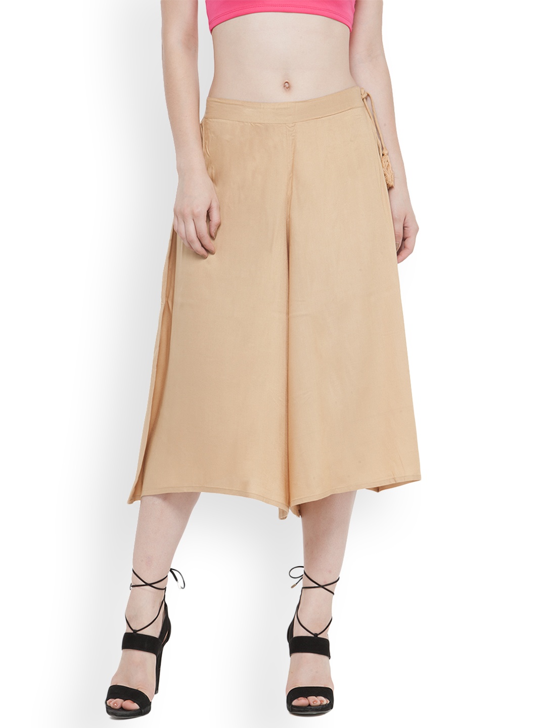

Bitterlime Women Beige Flared Solid Palazzos