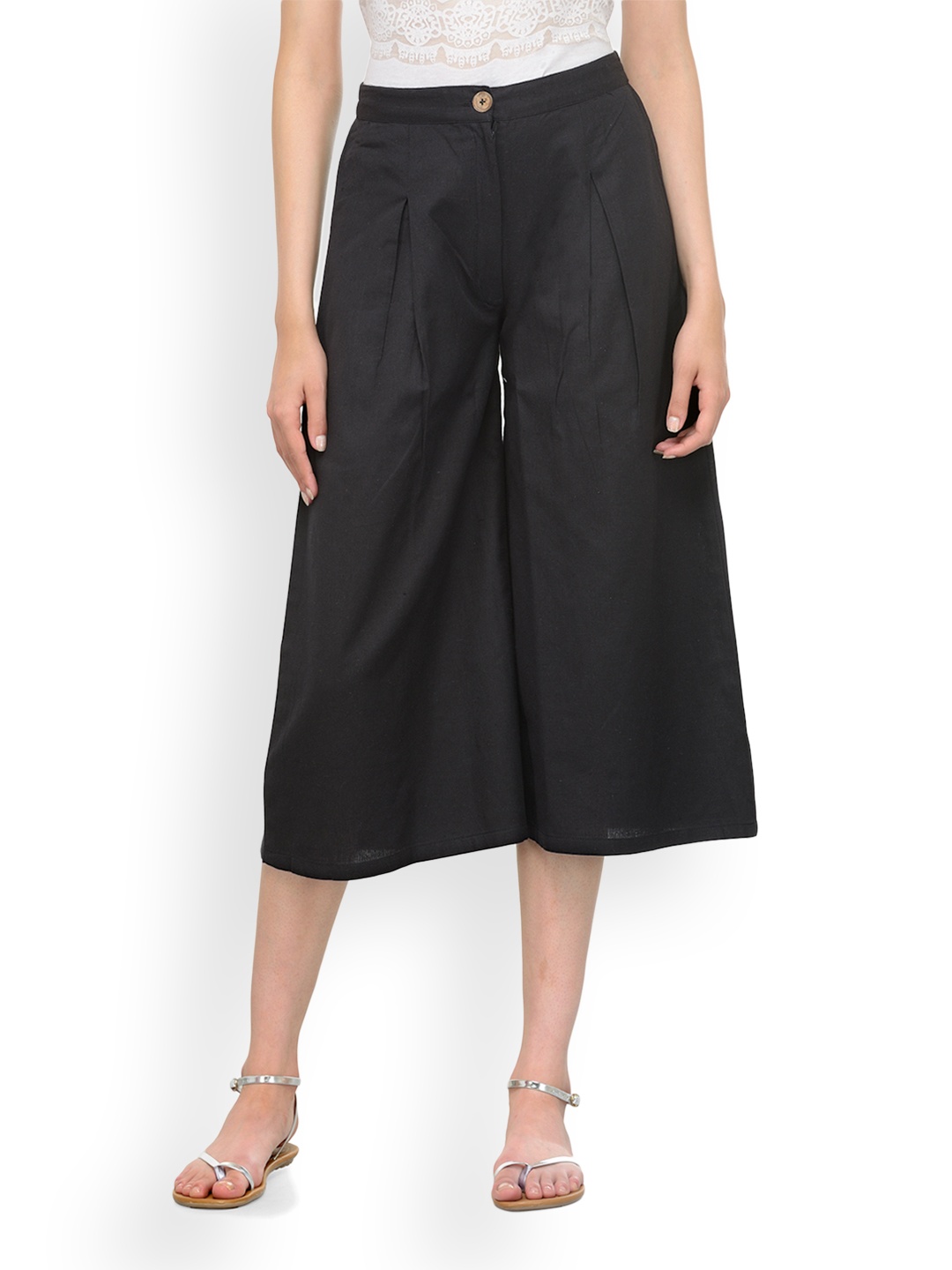 

Bitterlime Women Black Flared Solid Palazzos