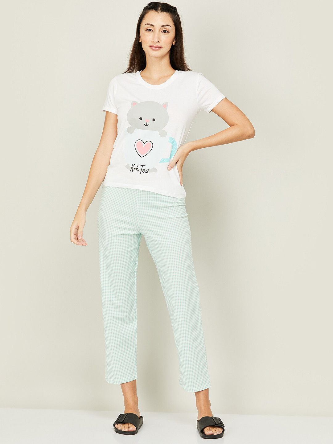 

Ginger by Lifestyle Graphic Printed Pure Cotton Night Suit, White