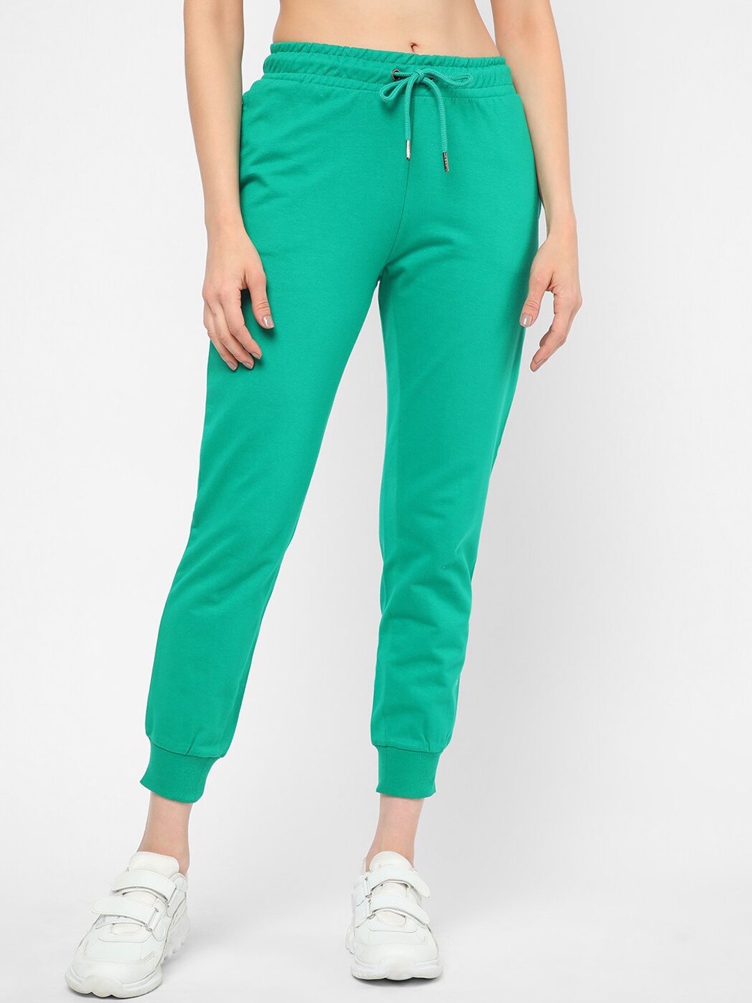 

R&B Women Mid-Rise Regular Fit Cropped Cotton Joggers, Green