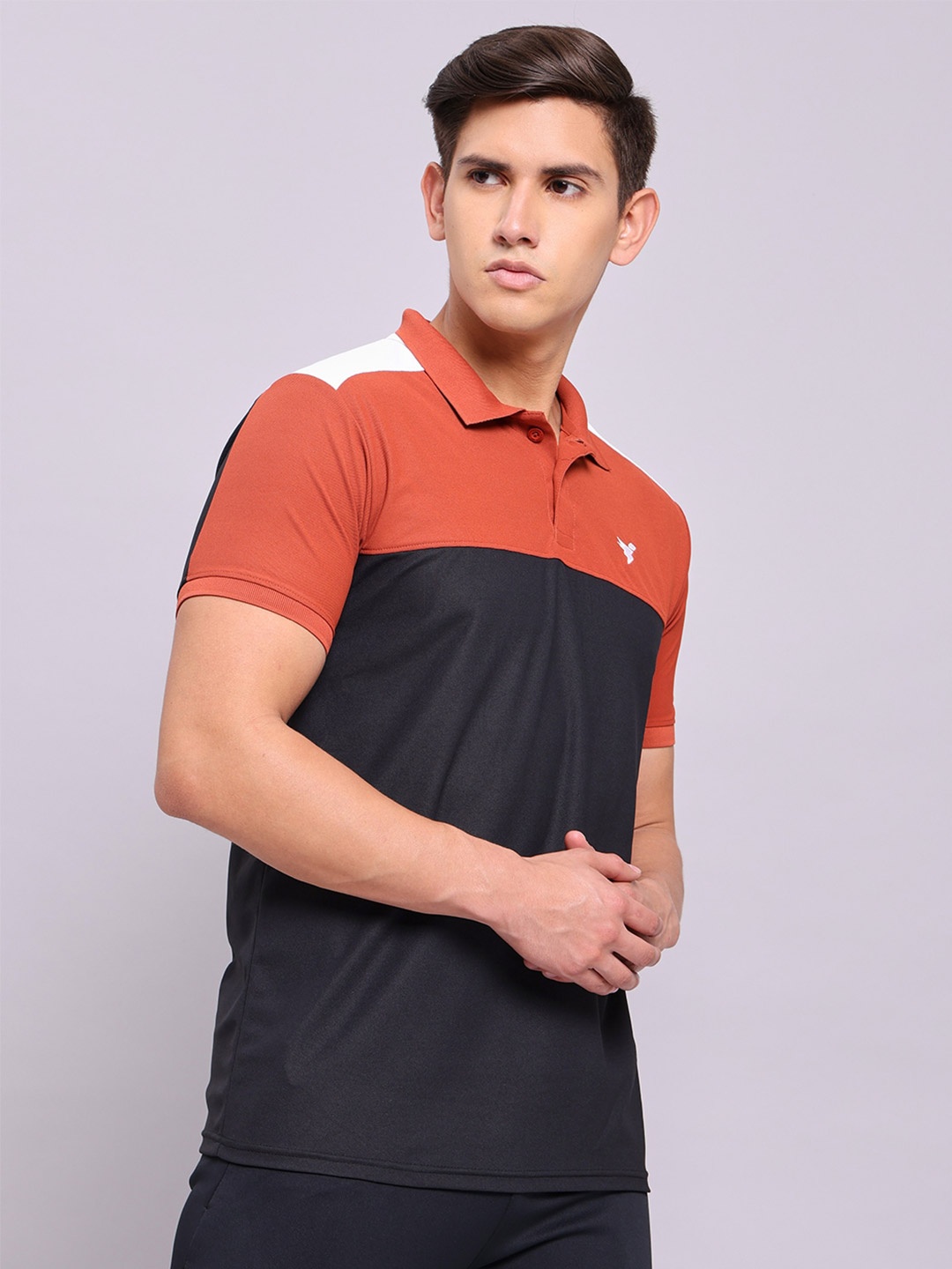 

Technosport Colourblocked Polo Collar Antimicrobial Slim Fit T-shirt, Rust