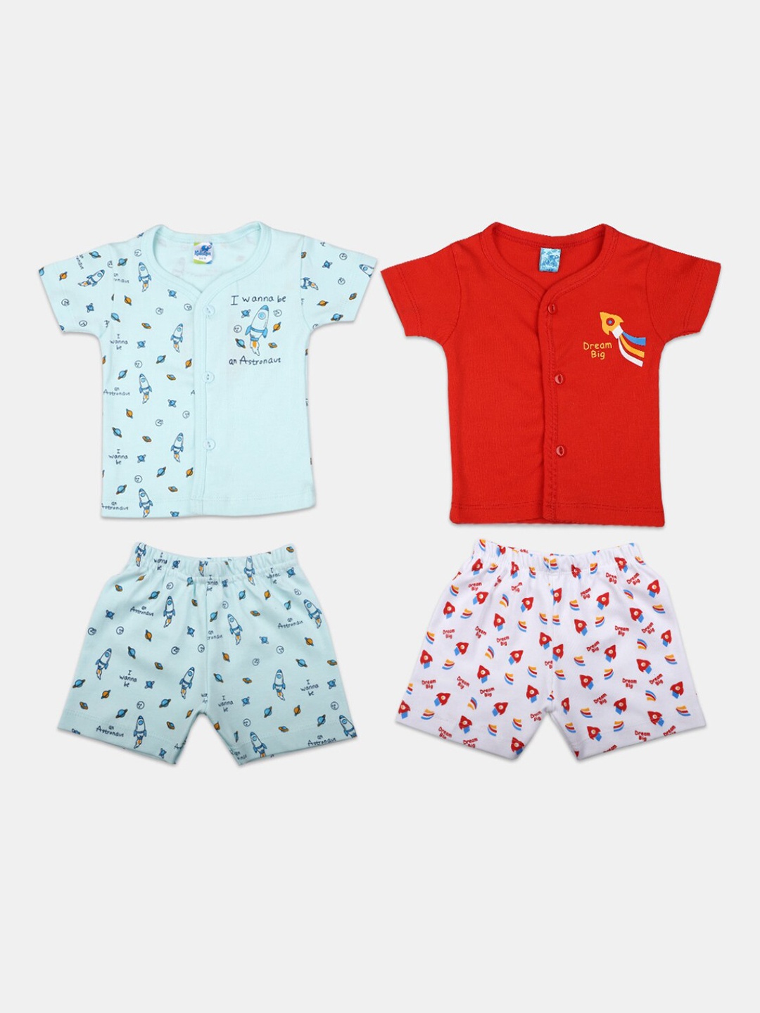 

V-Mart Infants Boys 2Pcs Printed Pure Cotton Shirt with Shorts, Blue