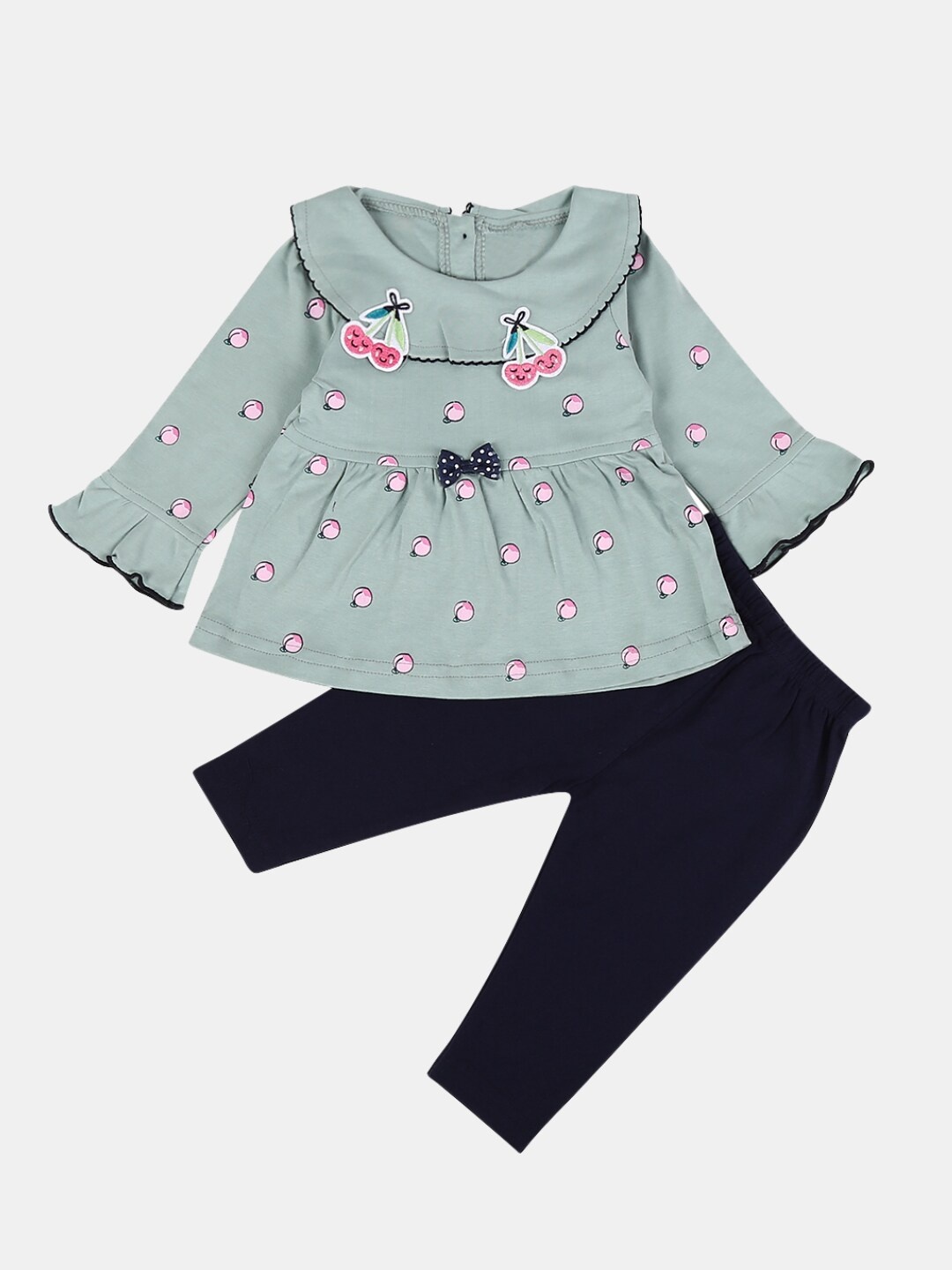 

V-Mart Infant Girls Printed Pure Cotton Tunic with Leggings, Green