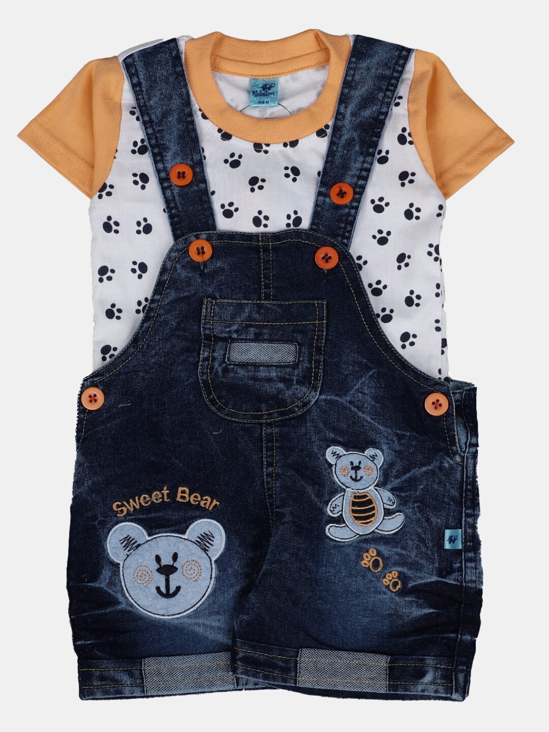

V-Mart Infants Boys Printed T-shirt with Dungarees, White