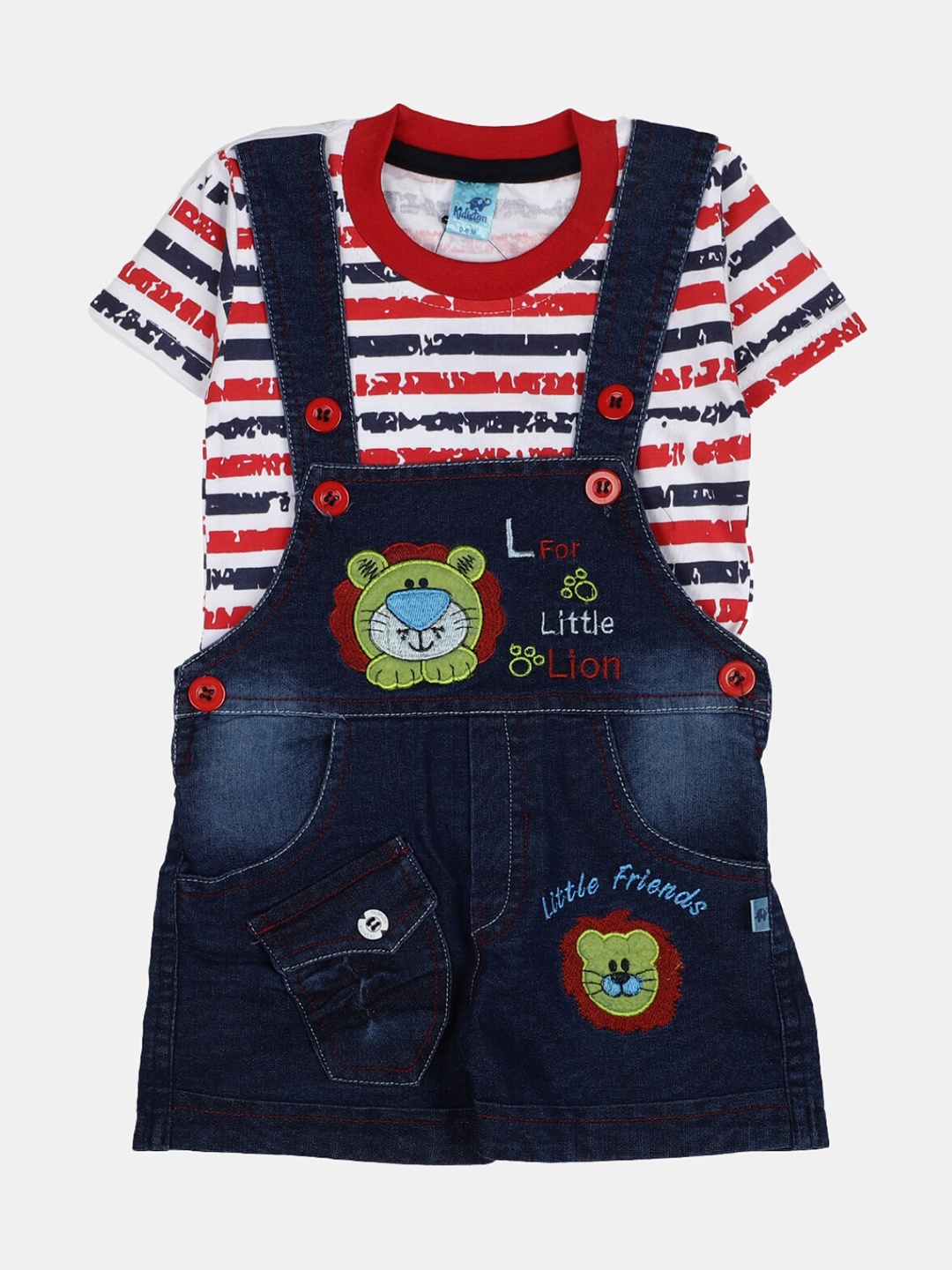 

V-Mart Infants Kids Printed Pure Cotton T-shirt with Dungarees, White