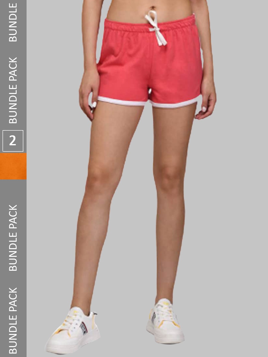 

Kotty Pack of 2 Women Slim Fit Low-Rise Gym Cotton Shorts, Orange