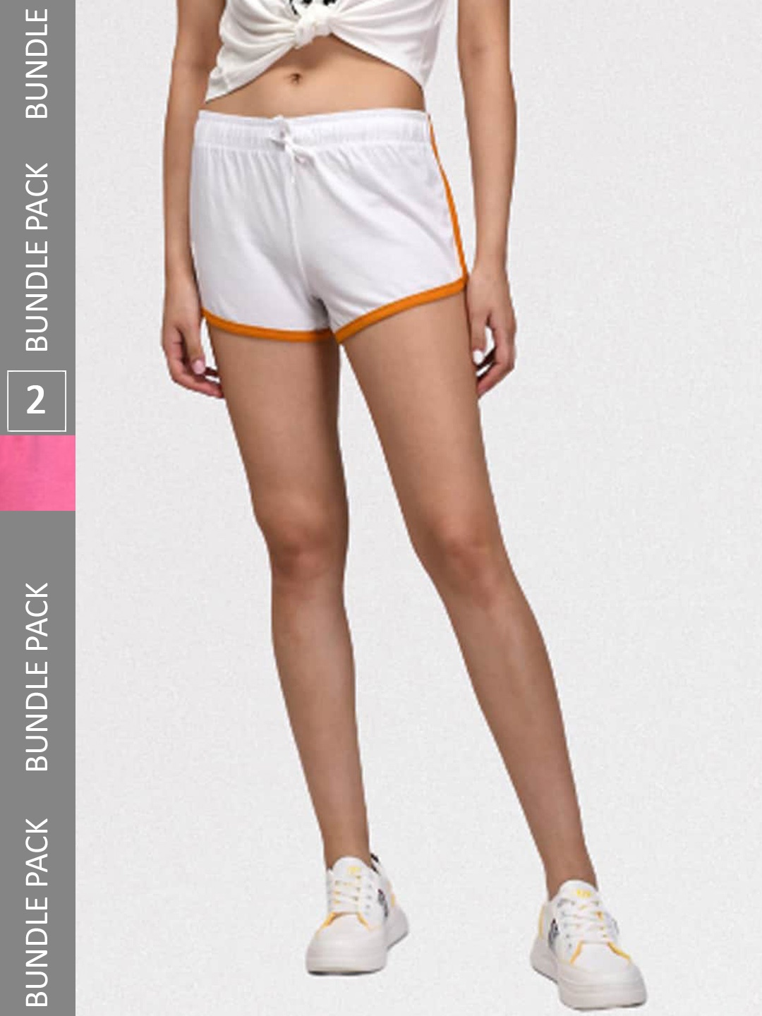 

Kotty Women Pack Of 2 Slim Fit Low-Rise Training or Gym Hot Pants, White