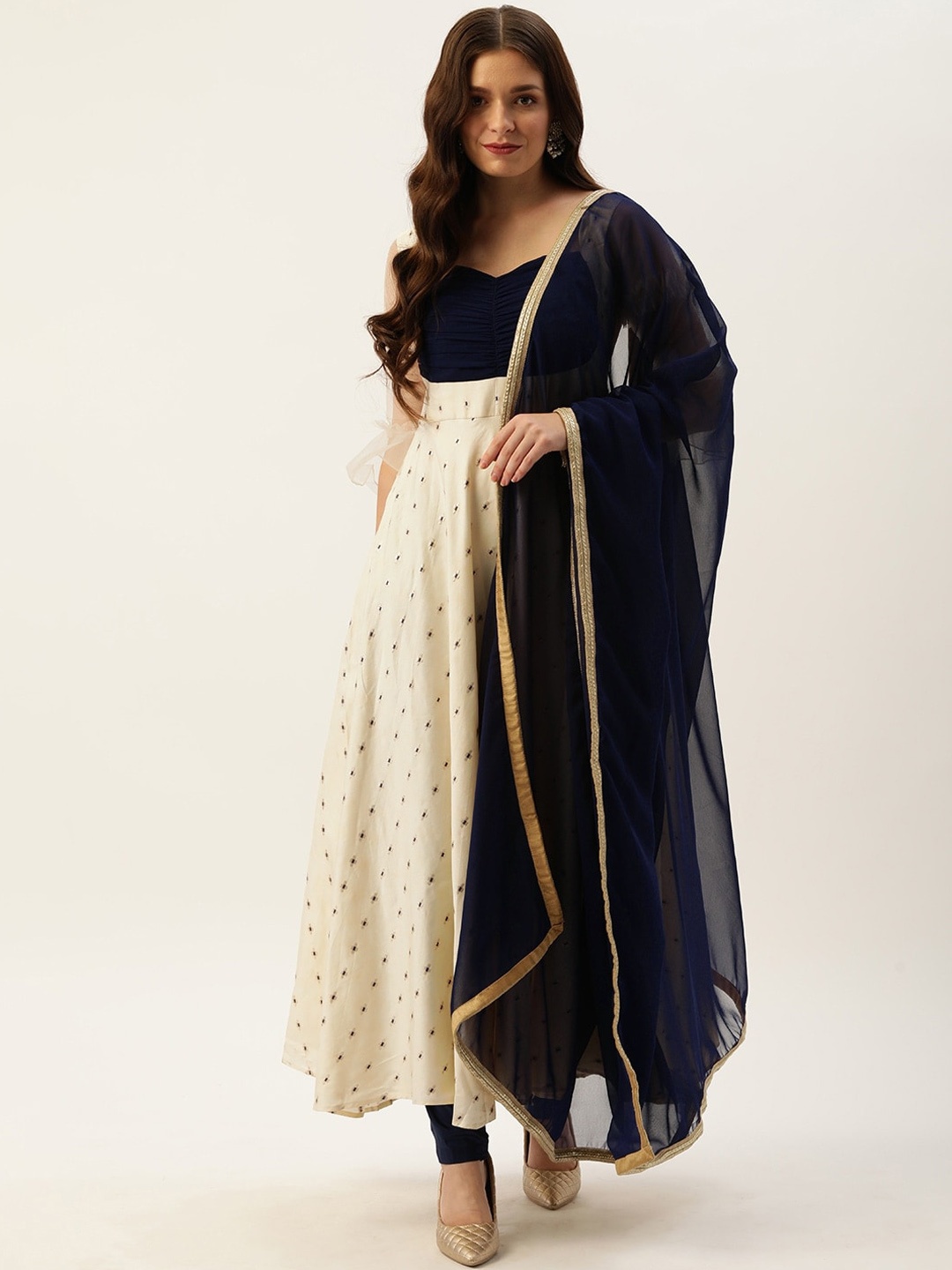 

Ethnovog Woven Design Anarkali Kurta with Pyjamas & Dupatta, Cream