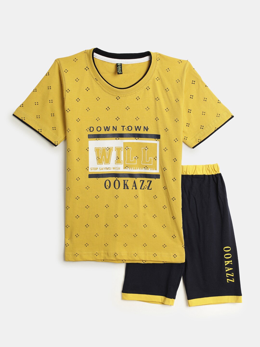 

V-Mart Boys Printed Pure Cotton T-shirt with Shorts, Mustard