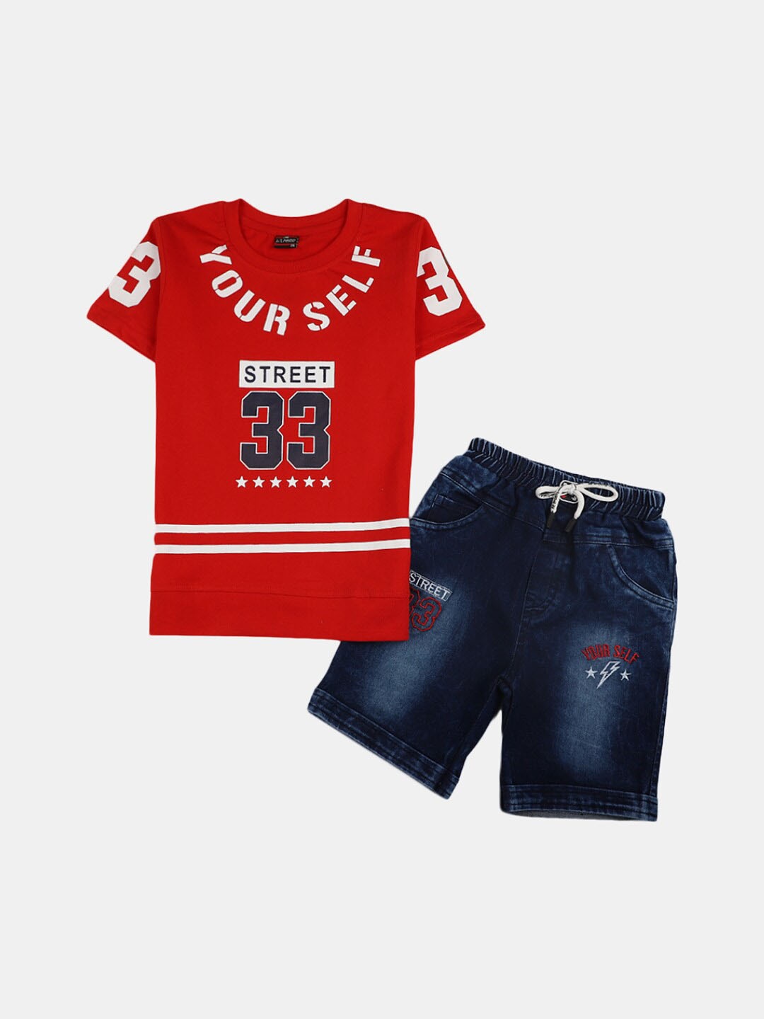 

V-Mart Boys Printed Pure Cotton T-shirt with Shorts, Red