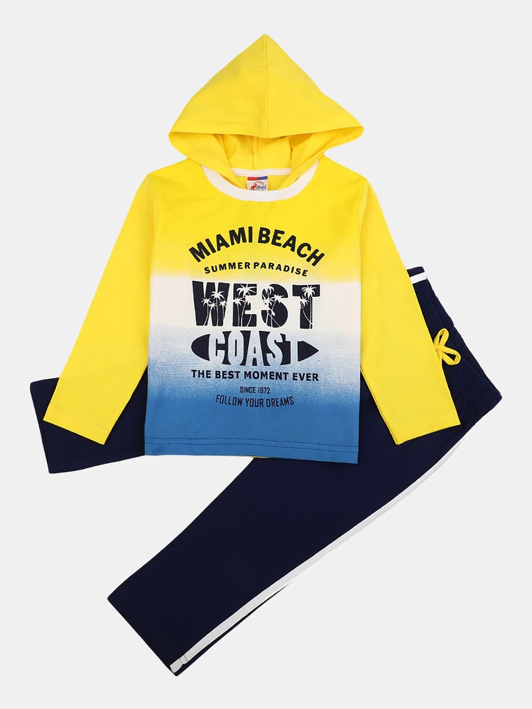

V-Mart Kids Printed Hooded T-shirt with Pyjamas, Yellow