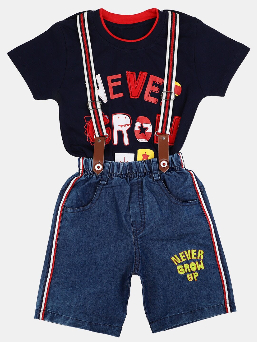 

V-Mart Boys Printed Pure Cotton T-shirt with Shorts, Navy blue