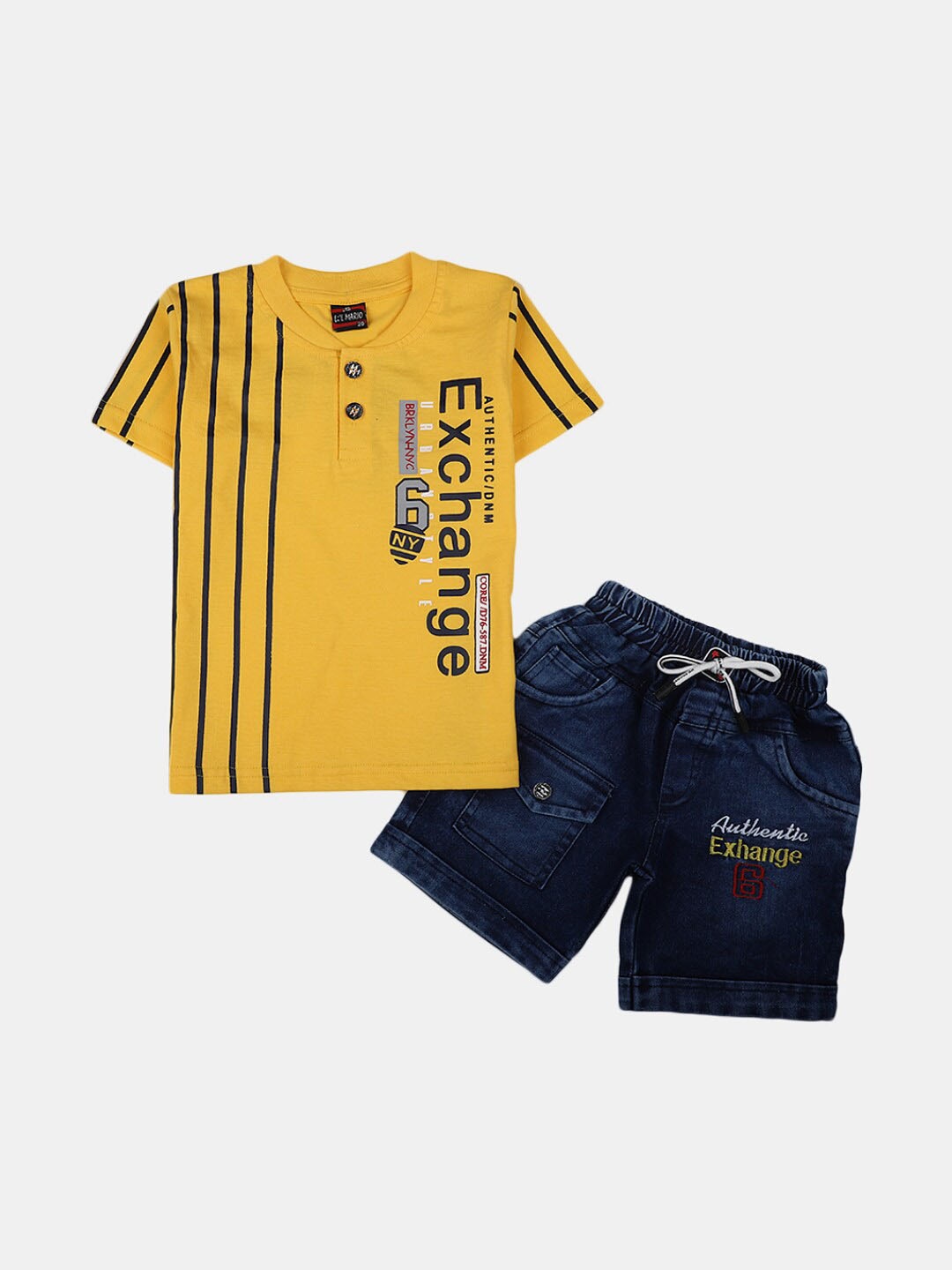 

V-Mart Boys Printed Pure Cotton T-shirt with Shorts, Yellow